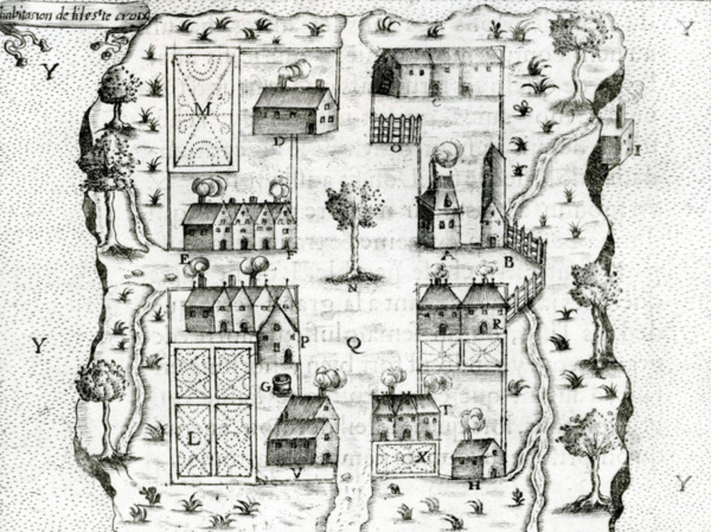 Detail of Ile Ste. Croix, the earliest French Settlement in Acadia, 1604 by French School
