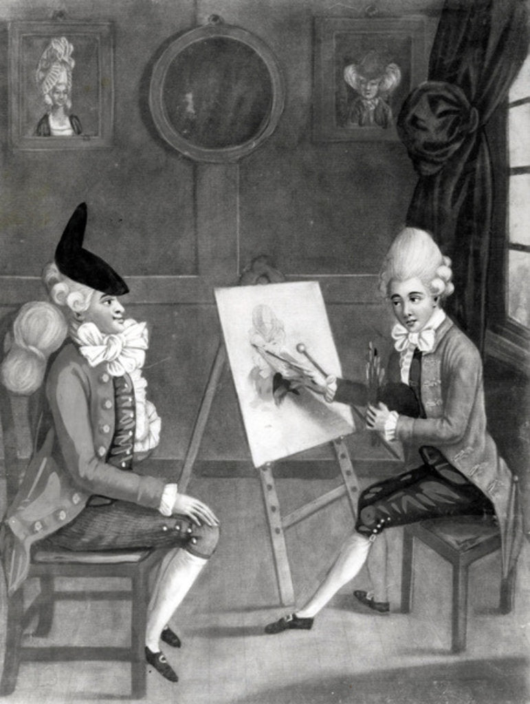 Detail of The Macaroni Painter, or Billy Dimple fitting for his Picture by English School