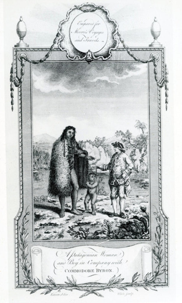 Detail of A Patagonian Woman and Boy in Company with Commodore Byron, illustration taken from Moore's Voyages and Travels, 1778 by English School