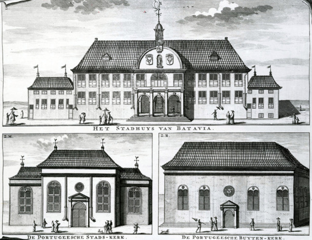 Detail of Portuguese Church and Town Hall in Batavia, 19th Century, by Dutch School