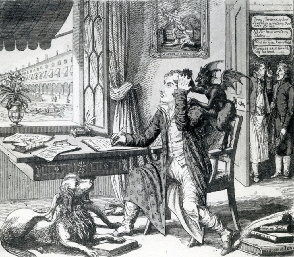 Detail of A Noble Poet - Scratching up his Ideas, published by J. Johnston, 1823 by English School