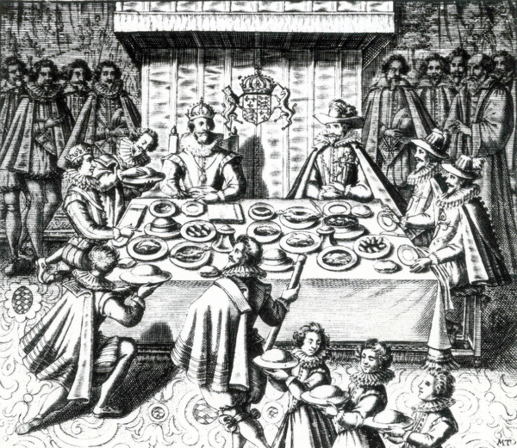 Detail of King James feasting with Spanish ambassadors, 1624 by Melchior Tavernier