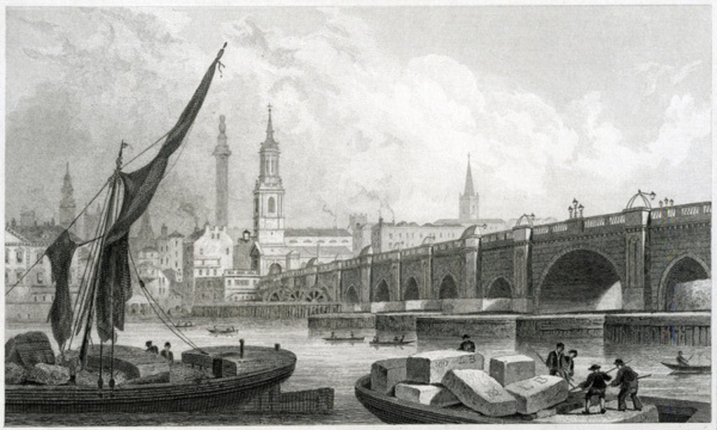 Detail of Old London Bridge, from Southwark, 1829 by Thomas Hosmer Shepherd