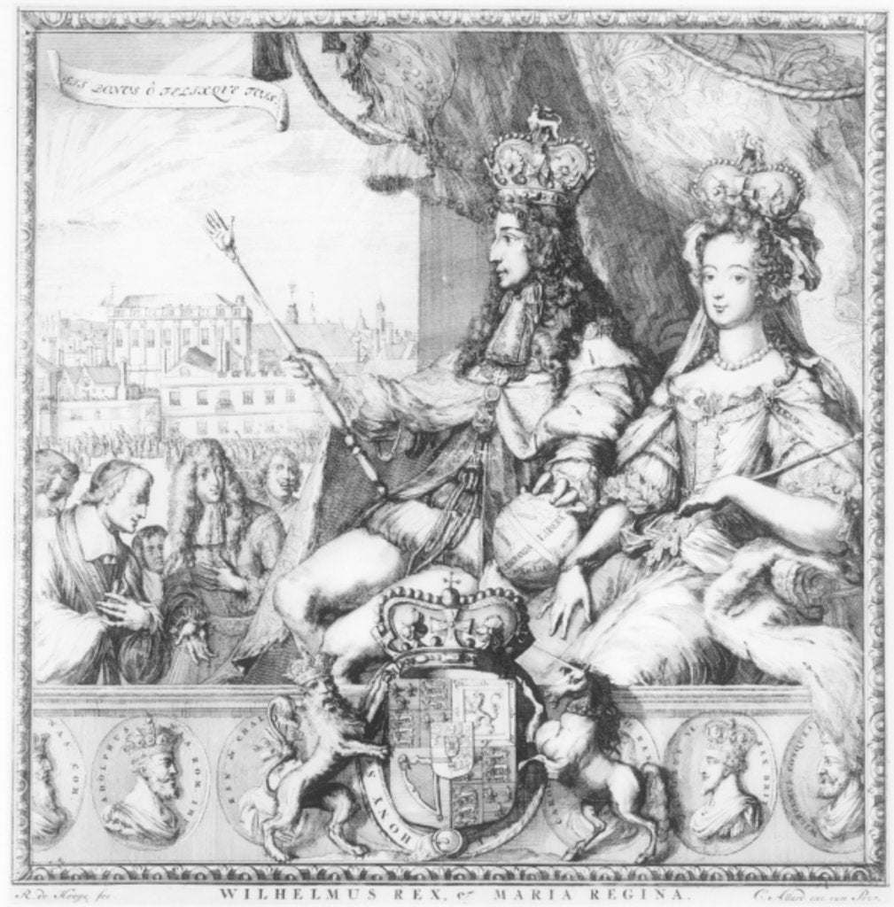 Detail of William III and Mary II engraved by the artist, c.1690 by Romeyn de Hooge