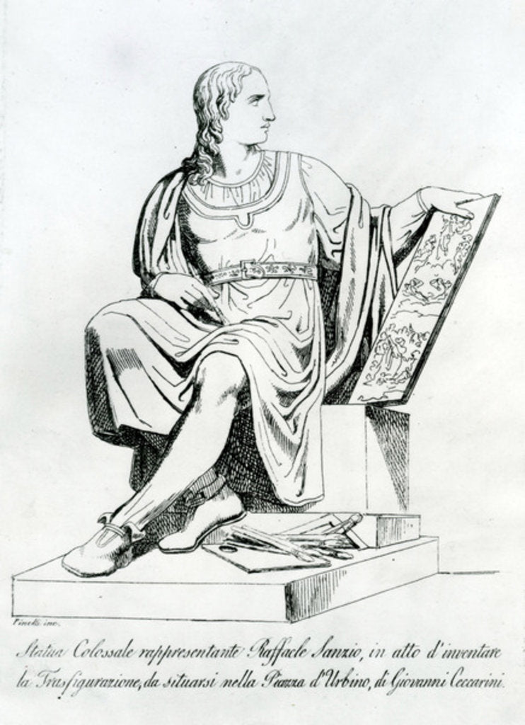 Detail of Drawing of a statue by Giovanni Ceccarini of Raffaello Sanzio da Urbino by School Italian