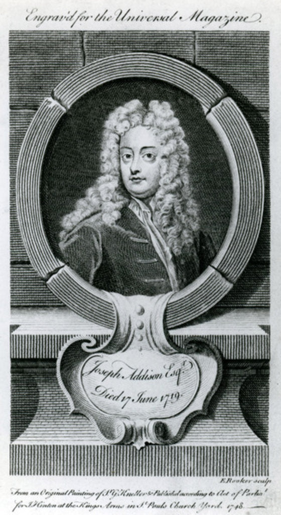 Detail of Joseph Addison, Esquire Illustration for the Universal Magazine, 1748 by Godfrey (after) Kneller