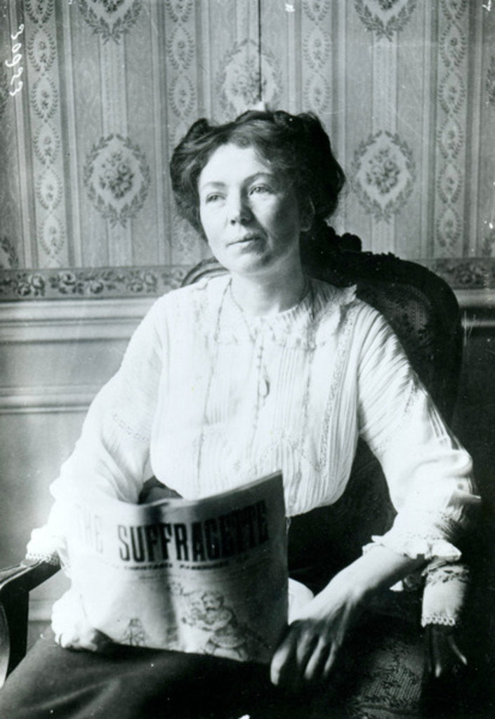 Detail of Portrait of Christabel Pankhurst reading a copy of 'The Suffragette' c.1905 by English Photographer