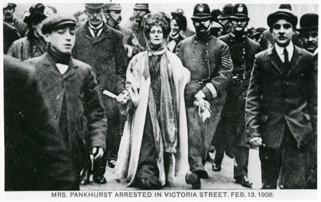 Detail of Arrest of Mrs Emmeline Pankhurst in Victoria Street, 13th February 1908 by English Photographer