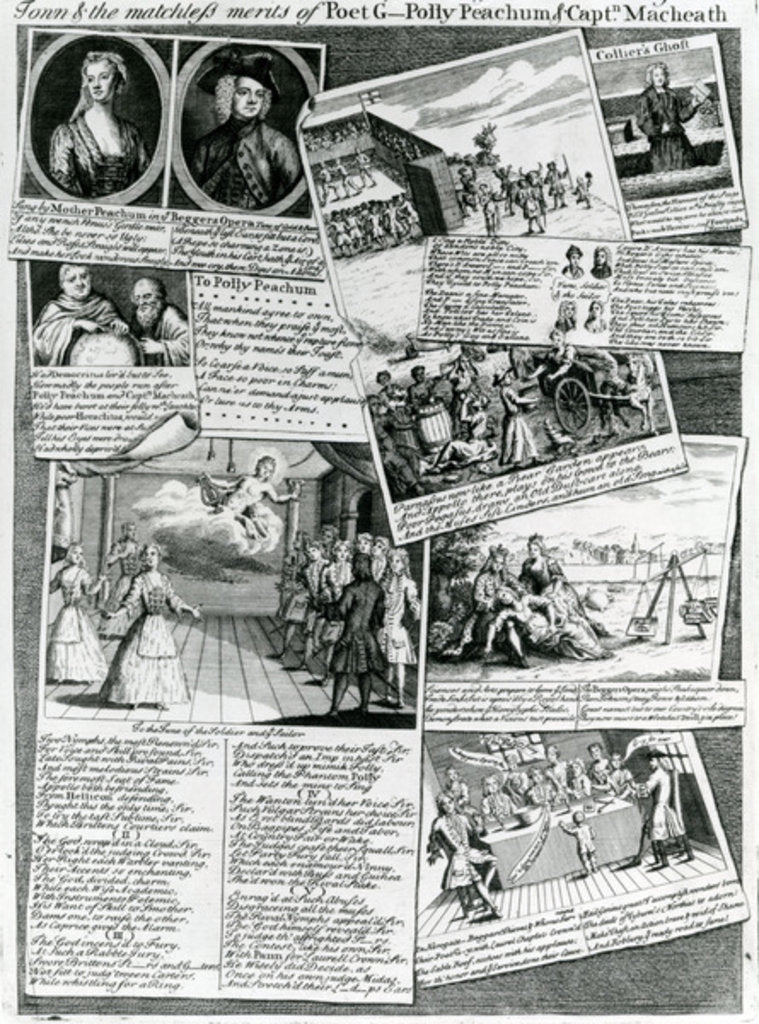 Detail of The Stage Medley representing the polite taste of the town & the matchless merits of poet G., Polly Peachum and Captain Macheath, c.1728 by English School