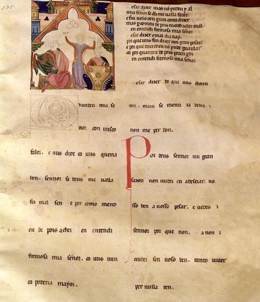 Detail of Ajuda Song Verses, Page 195/R, 13th-15th century by School Portuguese