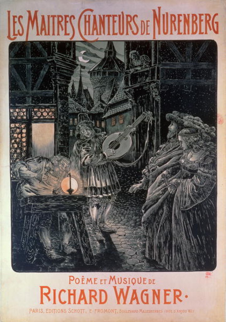 Detail of Poster advertising The Master Singers of Nuremberg, poem and music by Richard Wagner 1897 by French School
