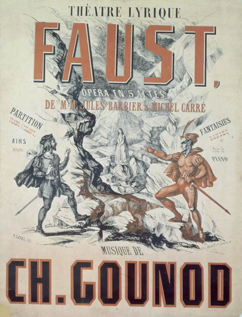 Detail of Poster advertising 'Faust', opera by Charles Gounod 1875 by French School