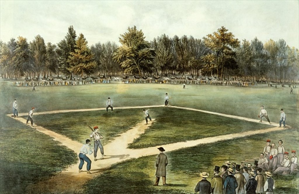 Detail of The American National Game of Baseball - Grand Match at Elysian Fields, Hoboken, NJ, 1866 by N. and Ives J.M. Currier