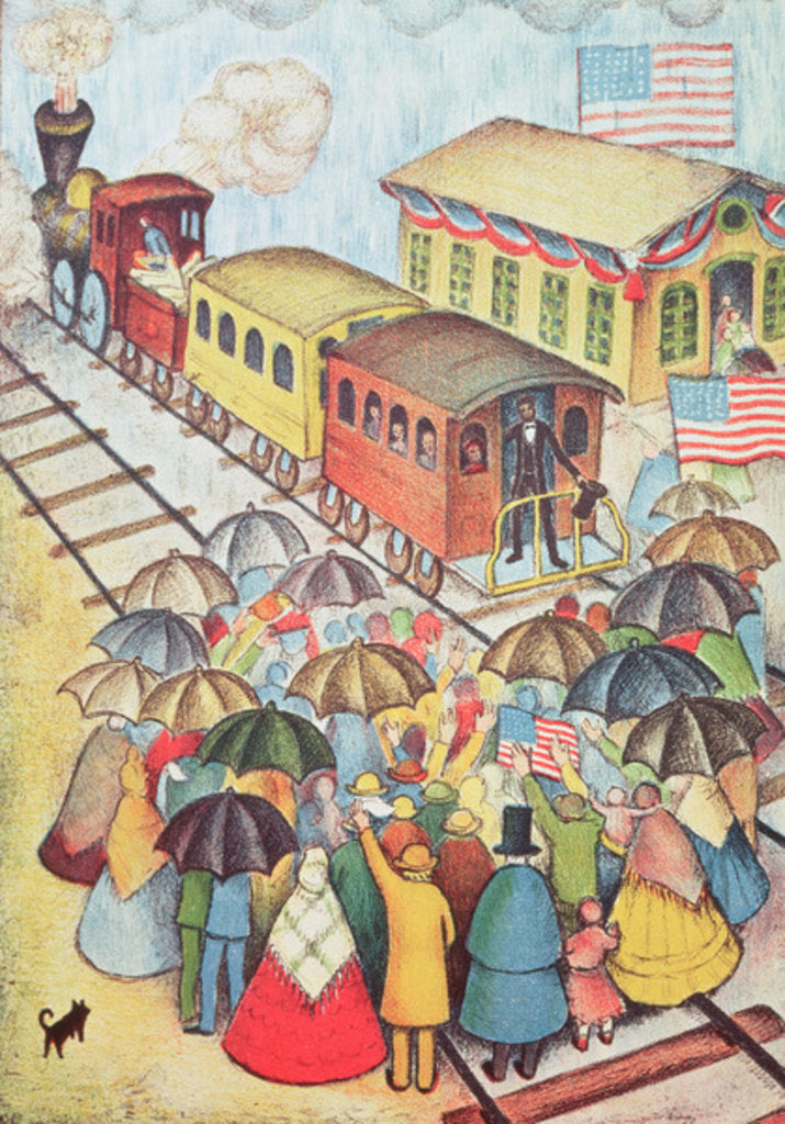 Detail of Lincoln Leaving Springfield, Illinois by Train by School American