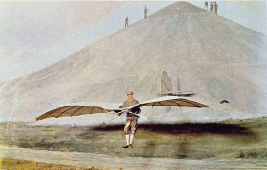 Detail of One of the many flying experiments of Otto Lilienthal from 'Scientific American' by American School