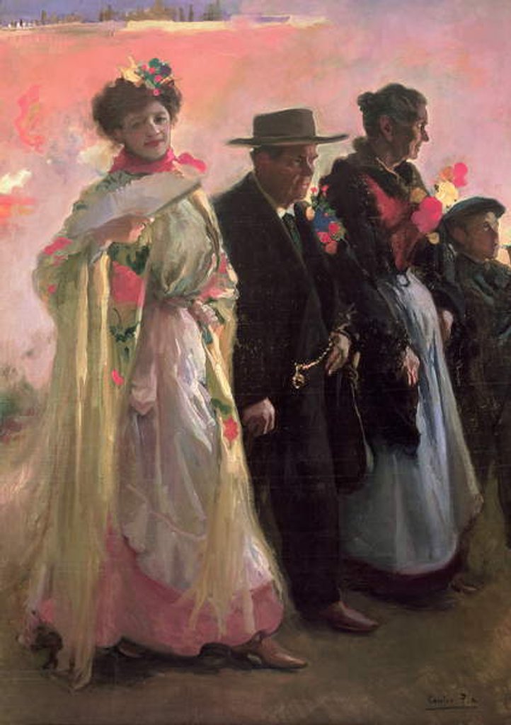 Detail of Villagers attending the celebrations of the patron of Madrid by Cecilio Pla Gallardo