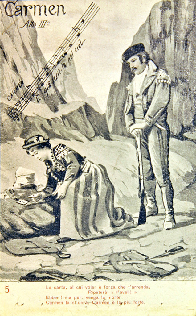 Detail of Postcard commemorating the Third Act of the opera 'Carmen', by Georges Bizet by Anonymous