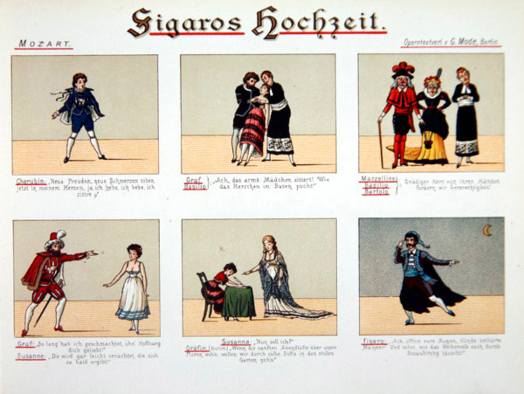 Detail of Six scenes from the opera 'The Marriage of Figaro', by Wolfgang Amadeus Mozart published by G. Mode, 1882 by German School