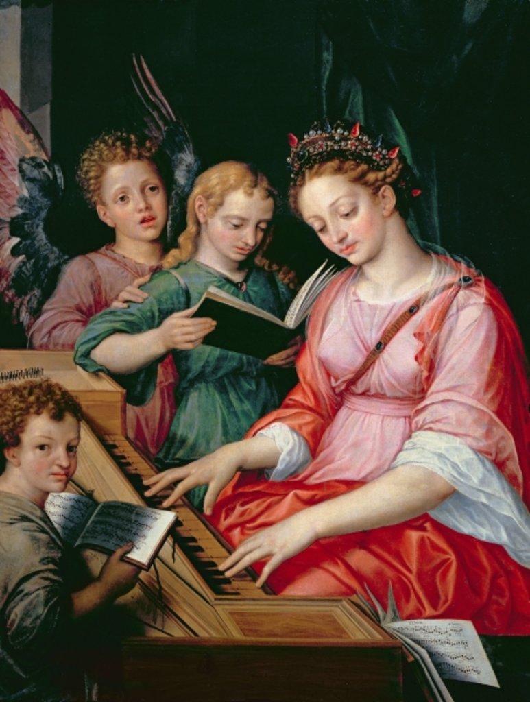 Detail of St. Cecilia Accompanied by Three Angels by Michiel I Coxie or Coxcie