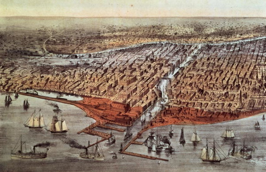 Detail of Chicago As it Was, c.1880 by N. and Ives J.M. Currier