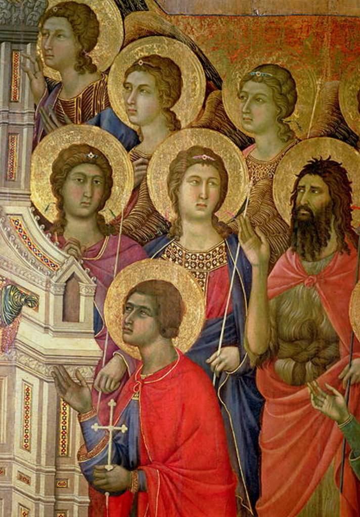 Detail of Maesta: Detail of Saints, including St. John the Baptist, 1308-11 by Duccio di Buoninsegna