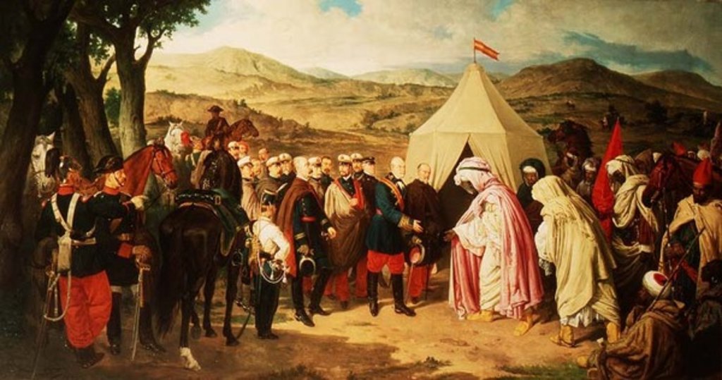 Detail of The Spanish meet with the Moroccans to negotiate a Peace Settlement, after a painting by Joachin Dominguez Becquer, Joachin by José Chaves Ortiz