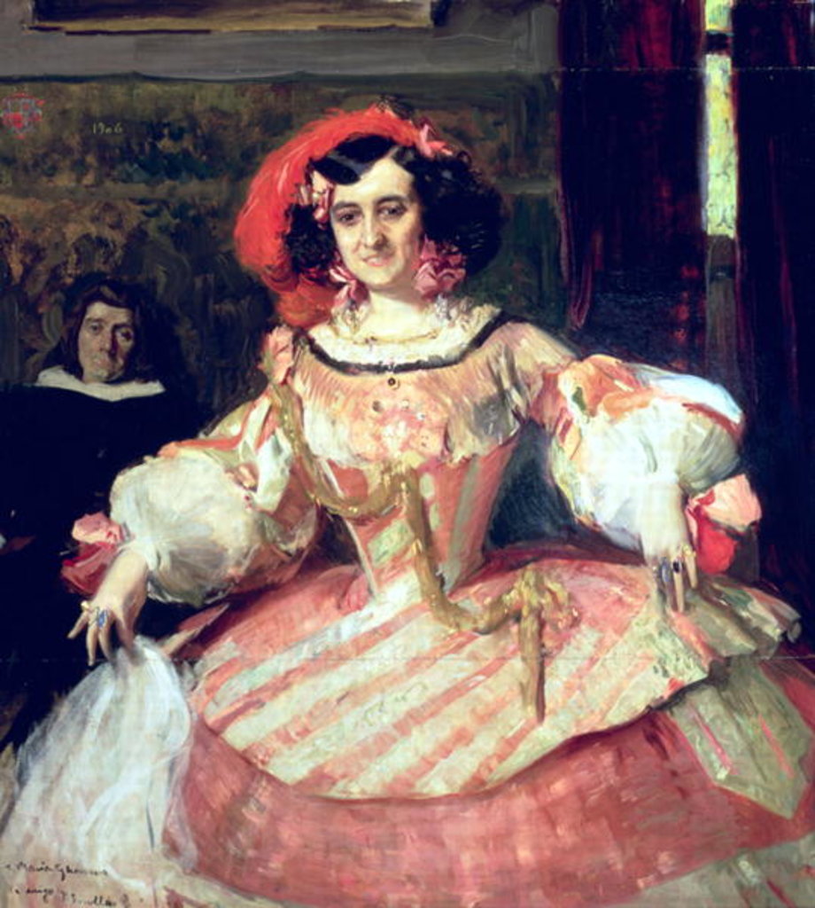 Detail of Portrait of Maria Guerrero, actress and director of Teatro Espanol in Madrid, 1906 by Joaquin Sorolla y Bastida