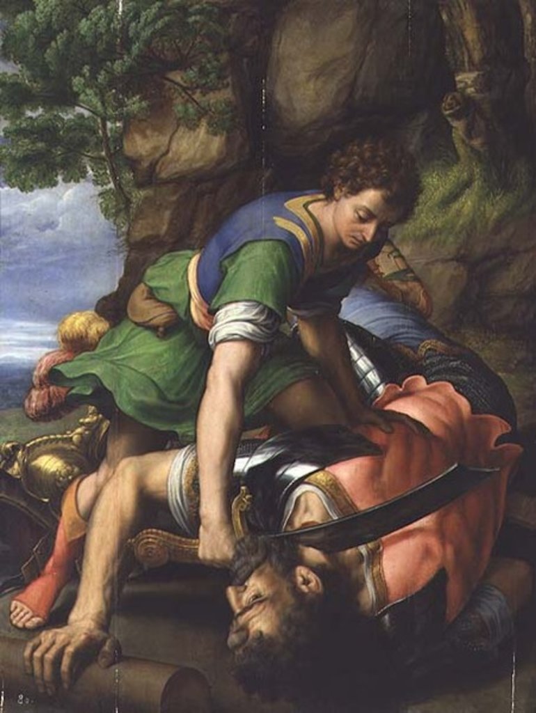 Detail of David beheading Goliath by Michiel I Coxie or Coxcie