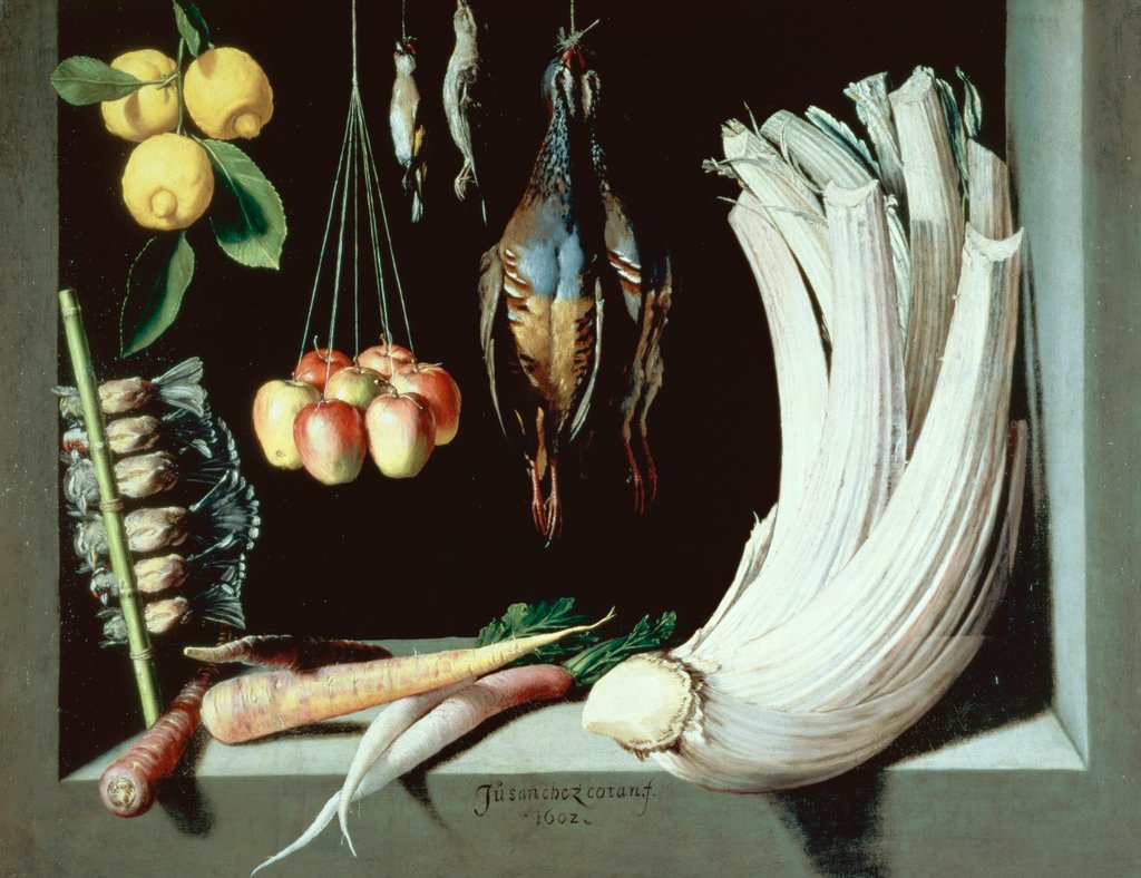 Detail of Still life with dead birds, fruit and vegetables, 1602 by Juan Sanchez Cotan