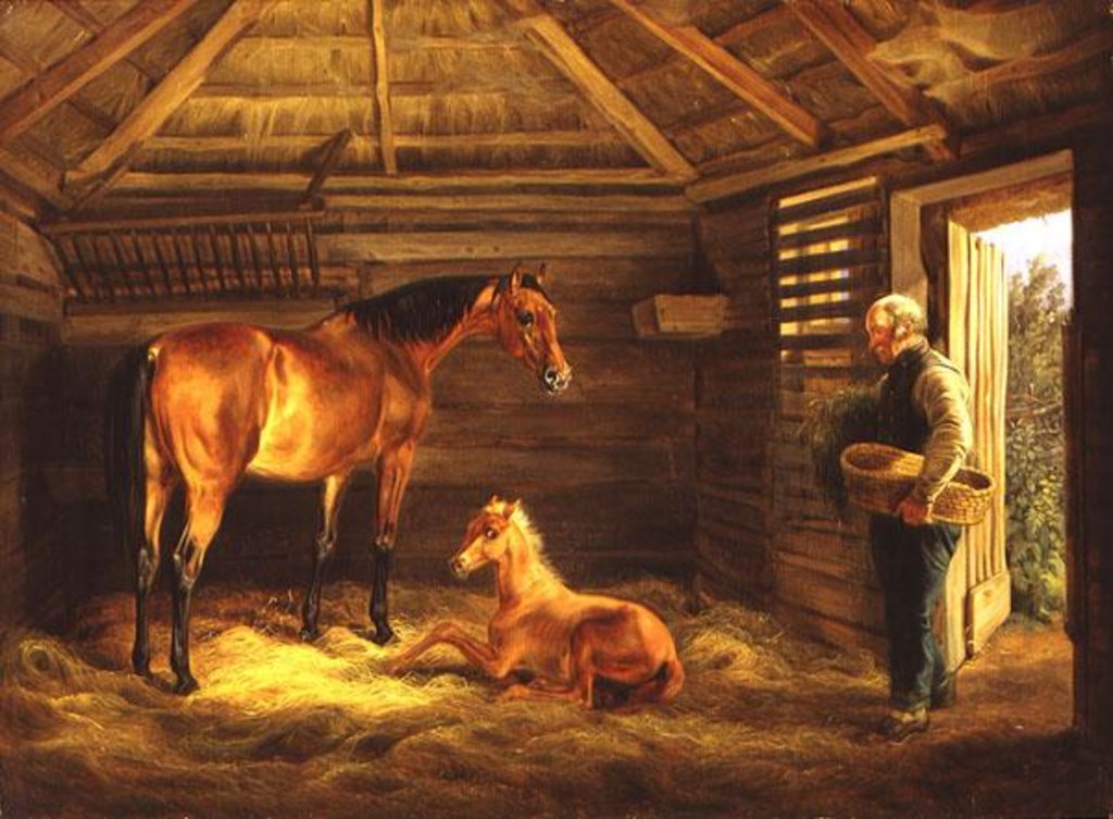 Detail of English Mare With Her Foals, 1833 by Albrecht Adam