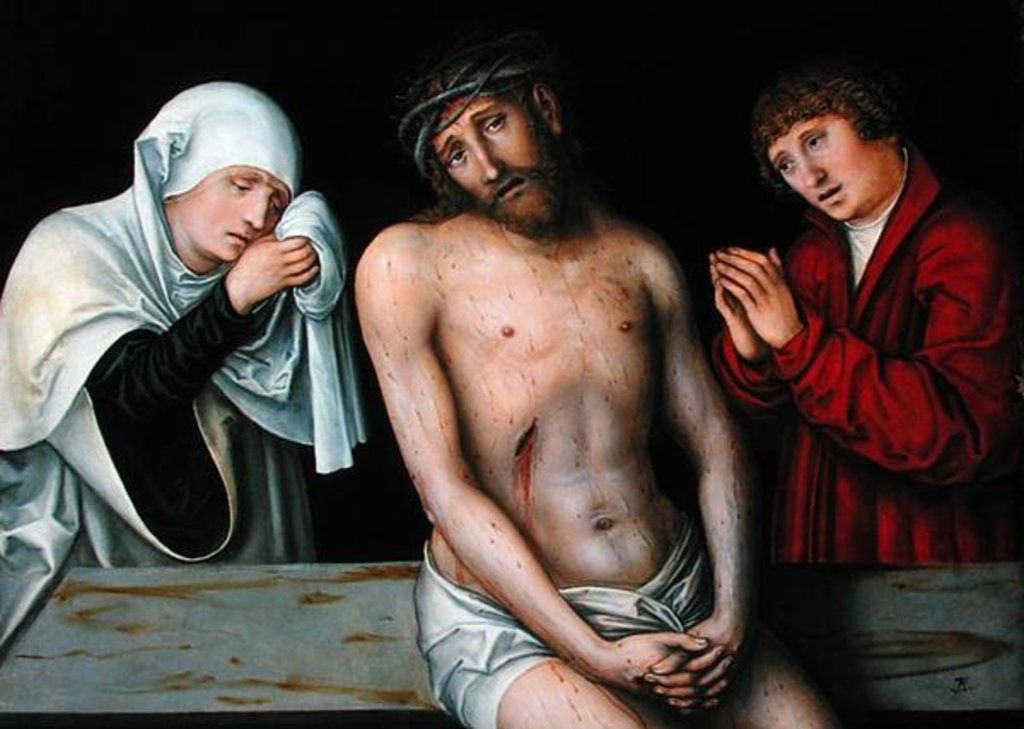 Detail of Christ as the Man of Sorrows with the Virgin and St. John by Lucas the Elder Cranach