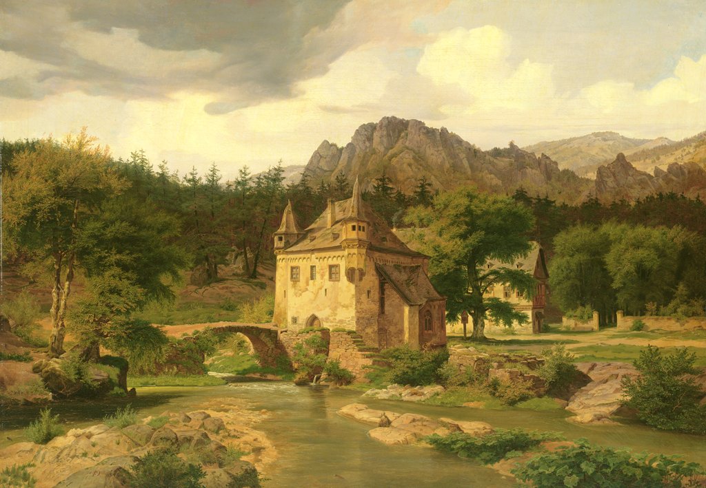 Detail of Castle in the Mountains, 1835 by Carl Dahl