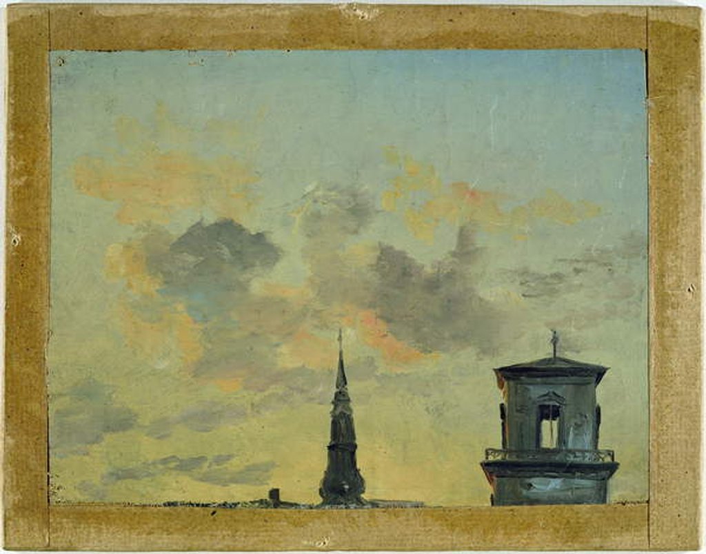 Detail of Two Towers in Copenhagen Against the Evening Sky by Johan Christian Dahl