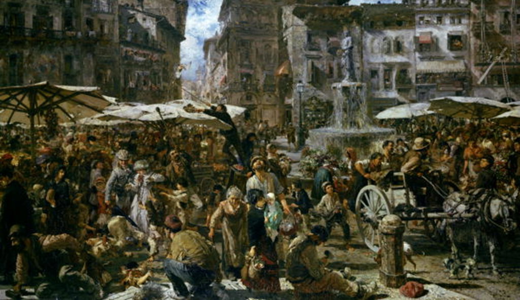Detail of The Market of Verona, 1884 by Adolph Friedrich Erdmann von Menzel