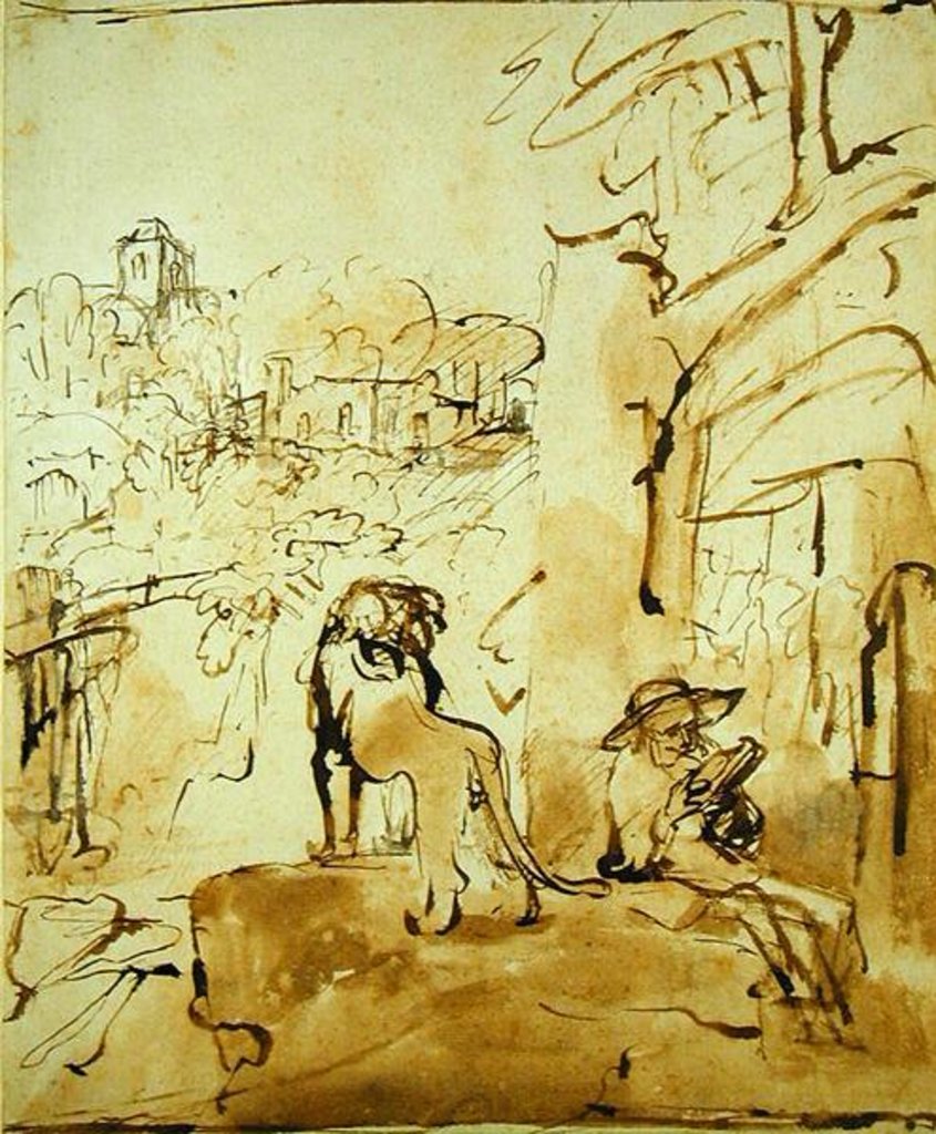 Detail of St. Jerome Reading in a Landscape, c.1653-54 by Rembrandt Harmensz. van Rijn (after)