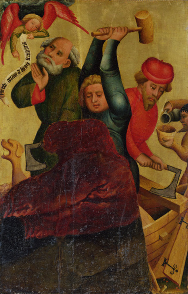 Detail of The Building of the Ark from the High Altar of St. Peter's in Hamburg, the Grabower Altar, 1383 by Master Bertram of Minden