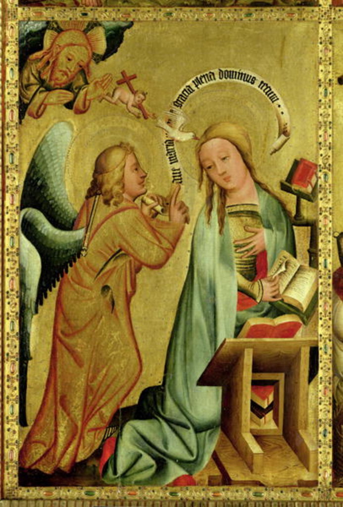 Detail of The Annunciation from the High Altar of St. Peter's in Hamburg, the Grabower Altar, 1383 by Master Bertram of Minden