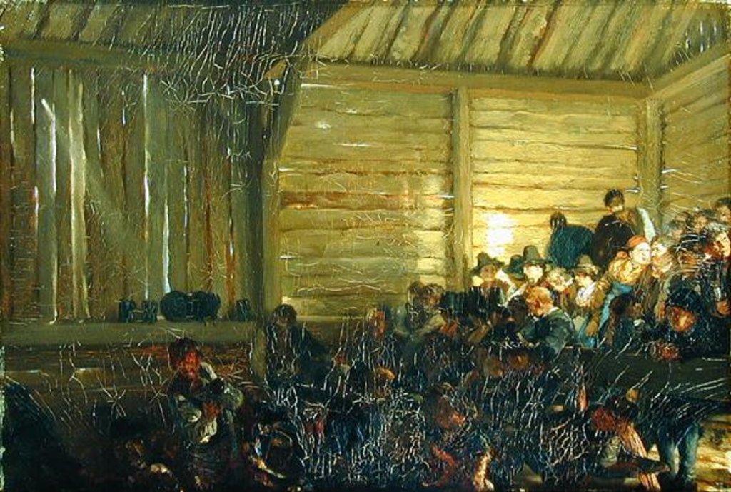 Detail of Peasant Theatre in the Tyrol, 1859 by Adolph Friedrich Erdmann von Menzel