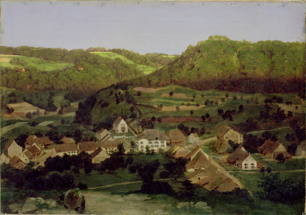 Detail of A View of the Village of Tenniken, 1846 by Arnold Bocklin