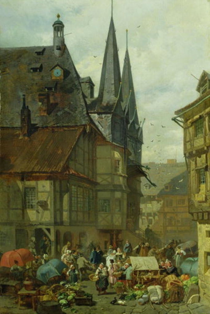 Detail of The Marketplace in Wernigerode, 1861 by Charles Hoguet