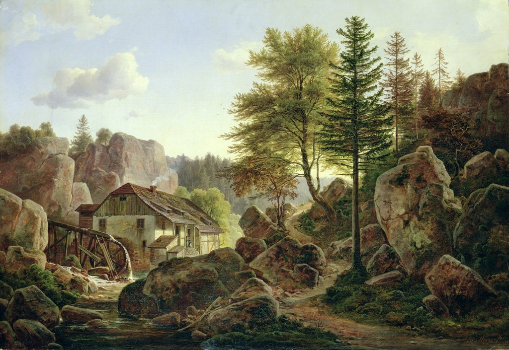 Detail of A Watermill in the Vosges near Ribanville, 1836 by Carl Morgenstern