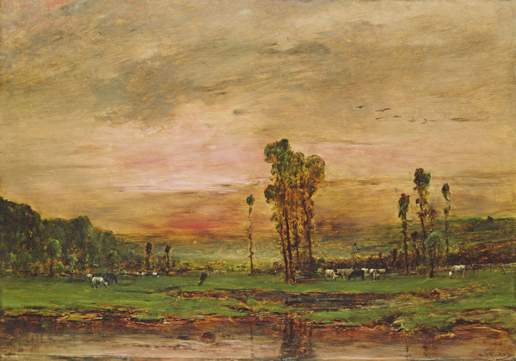 Detail of Evening Landscape with a Herd of Cattle near Jouy-en-Josas, 1881 by Mihaly Munkacsy