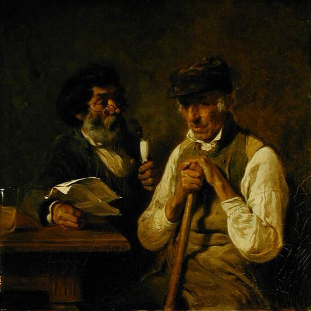 Detail of Workers Talking Politics, 1841 by Hermann Kauffmann