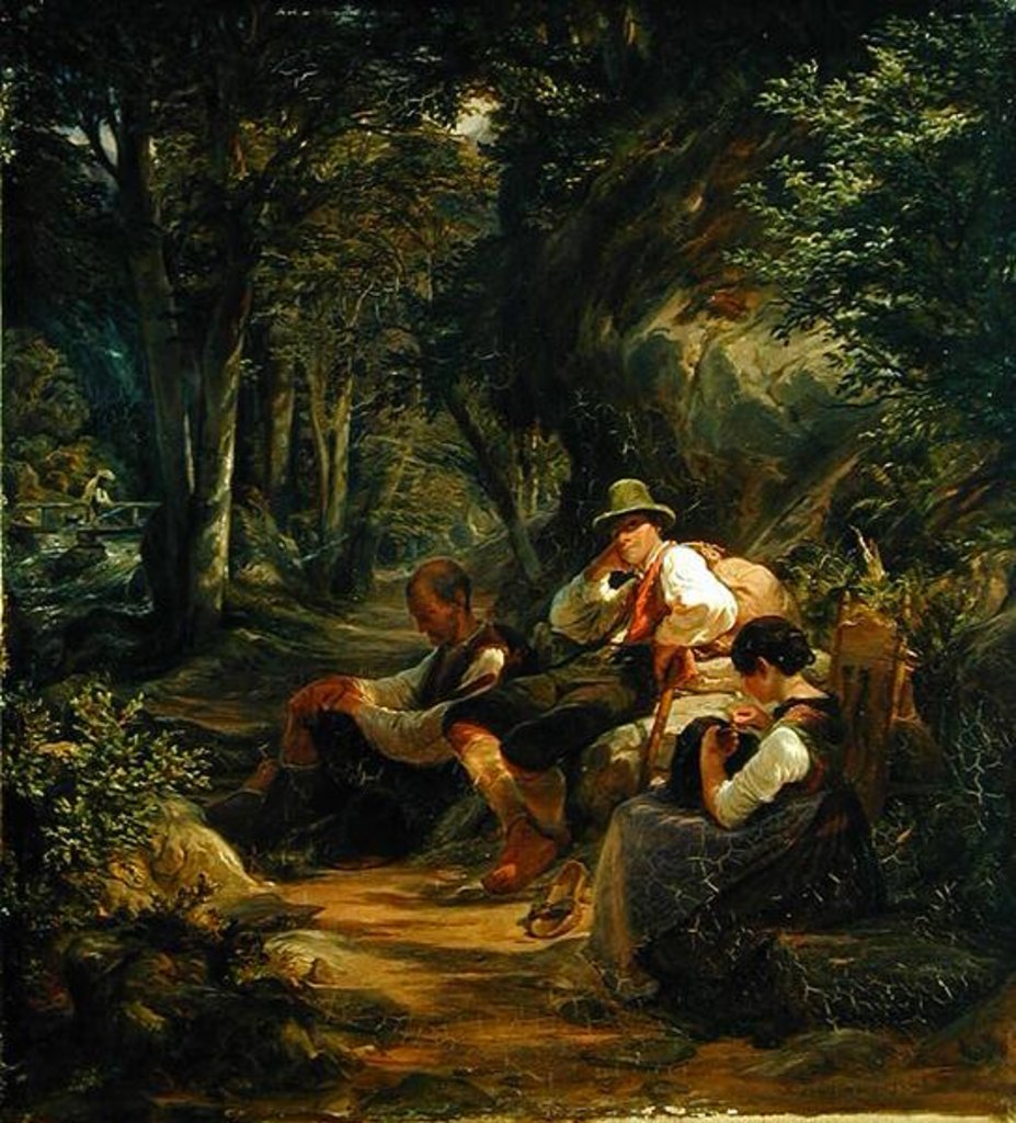 Detail of Three Upper Bavarians Resting on an Alpine Path, 1841 by Hermann Kauffmann
