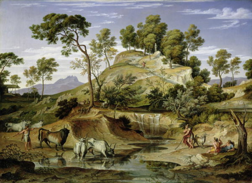 Detail of Landscape with Shepherds and Cows and at the Spring, 1832-34 by Joseph Anton Koch
