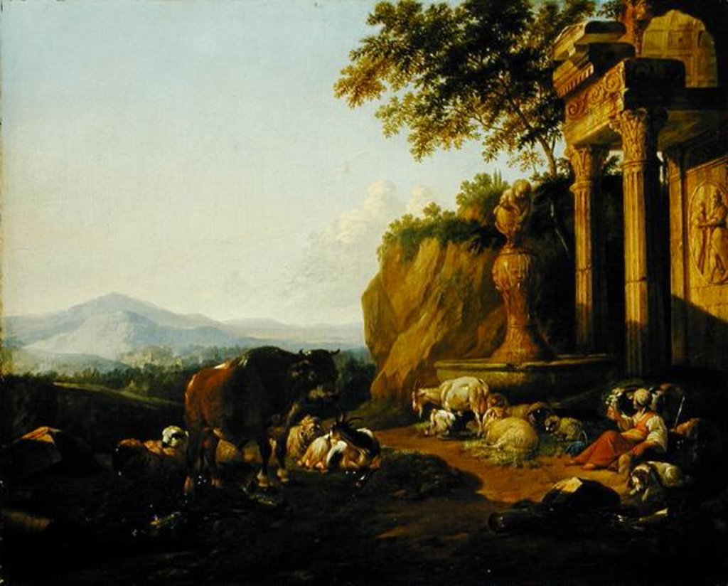 Detail of Landscape with a ruin, 1670 by Johann Heinrich Roos