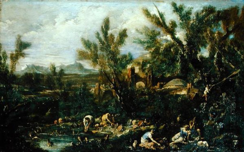 Detail of Landscape with Crockery Washers by Alessandro Magnasco