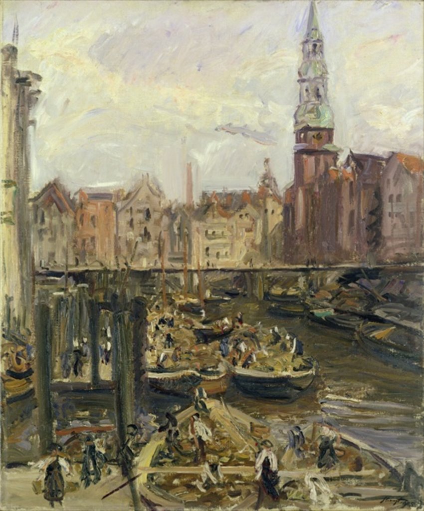 Detail of Floating Market on a canal in Hamburg, 1905 by Max Slevogt