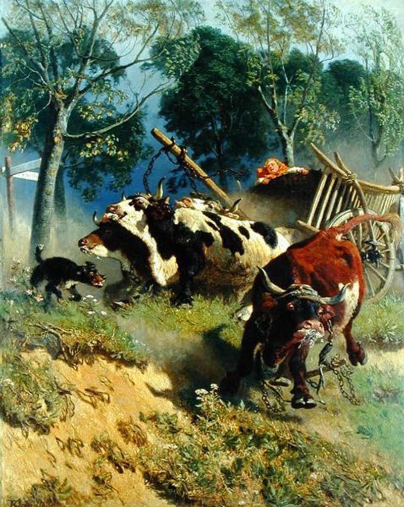 Detail of The team of oxen breaks loose by Teutwart Schmitson