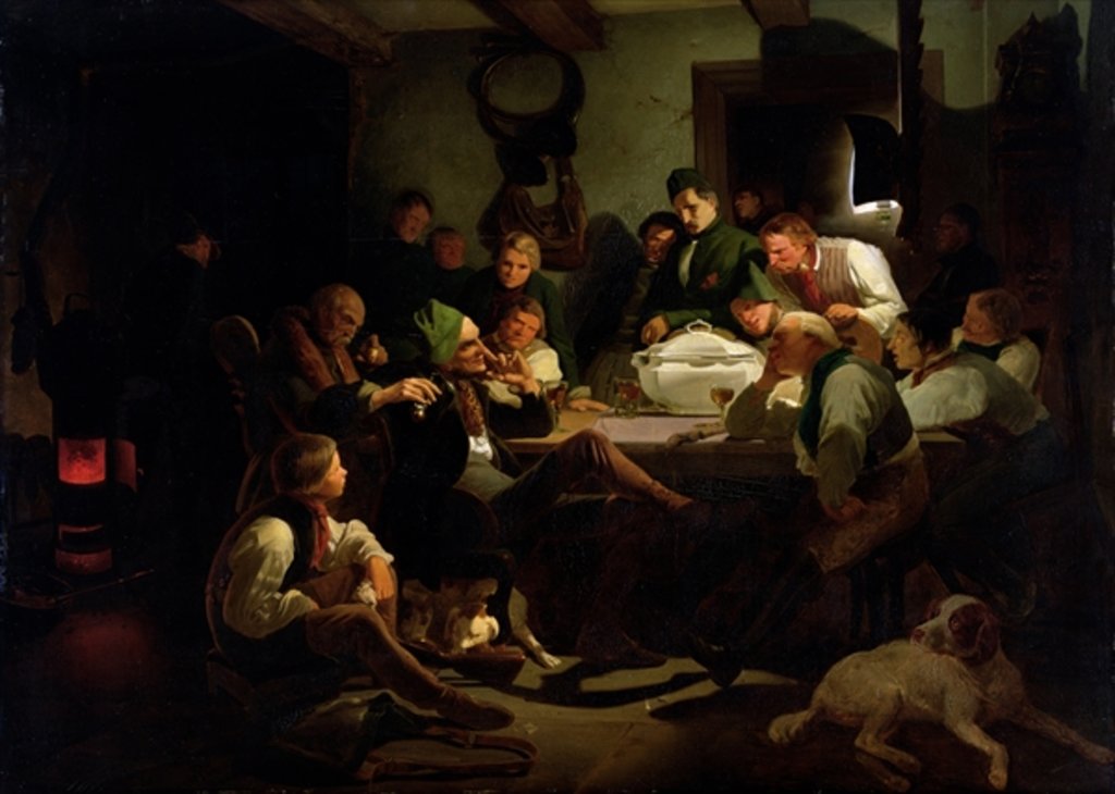 Detail of Munchhausen tells his hunting tales, 1842 by Adolf Schrodter